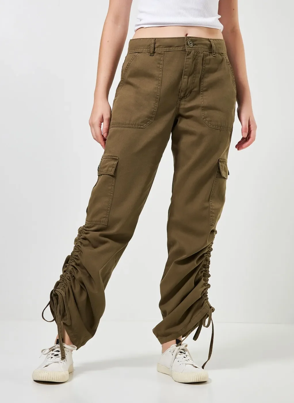 Calça Cargo Verde Militar Com Amarração