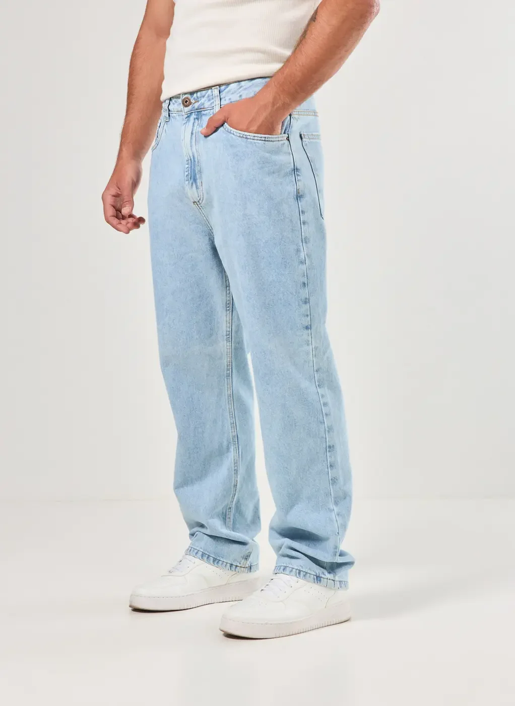 Calça Reta Jeans Marmorizada