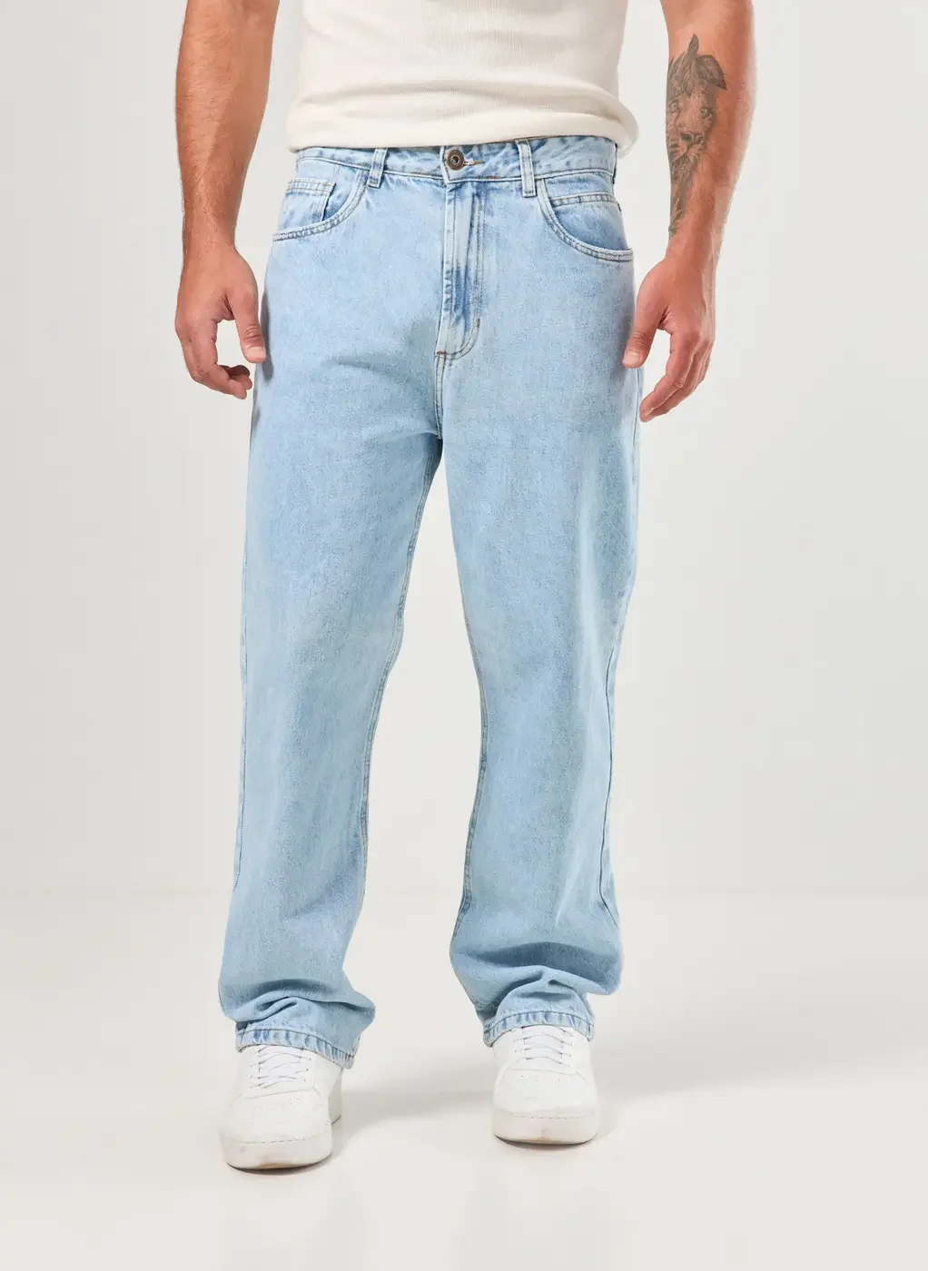 Calça Reta Jeans Marmorizada