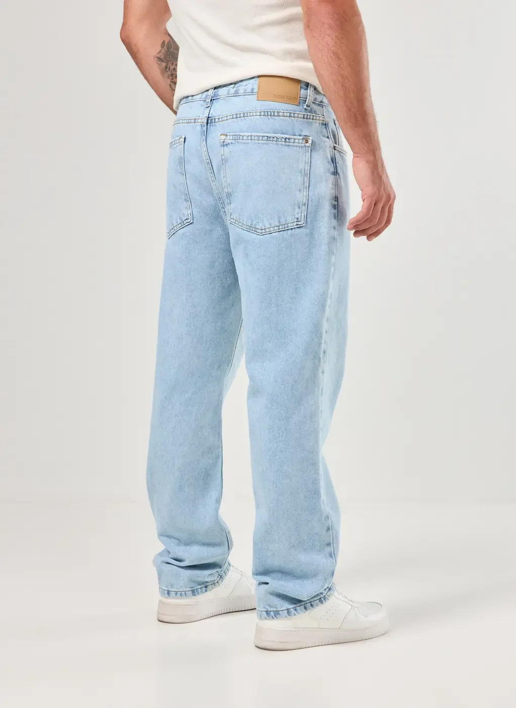 Calça Reta Jeans Marmorizada