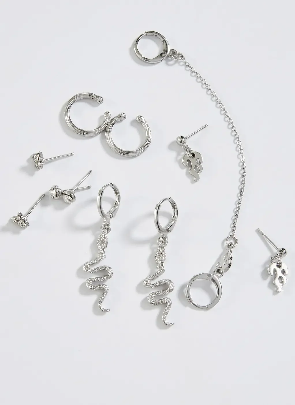 Kit Brincos e Piercings Fakes Prateados