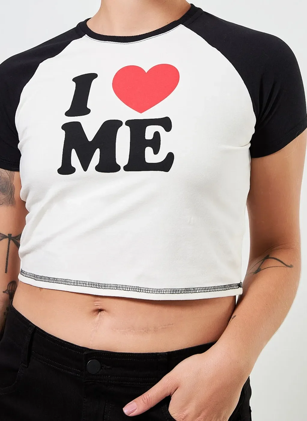 Blusa Cropped Raglan I Love Me