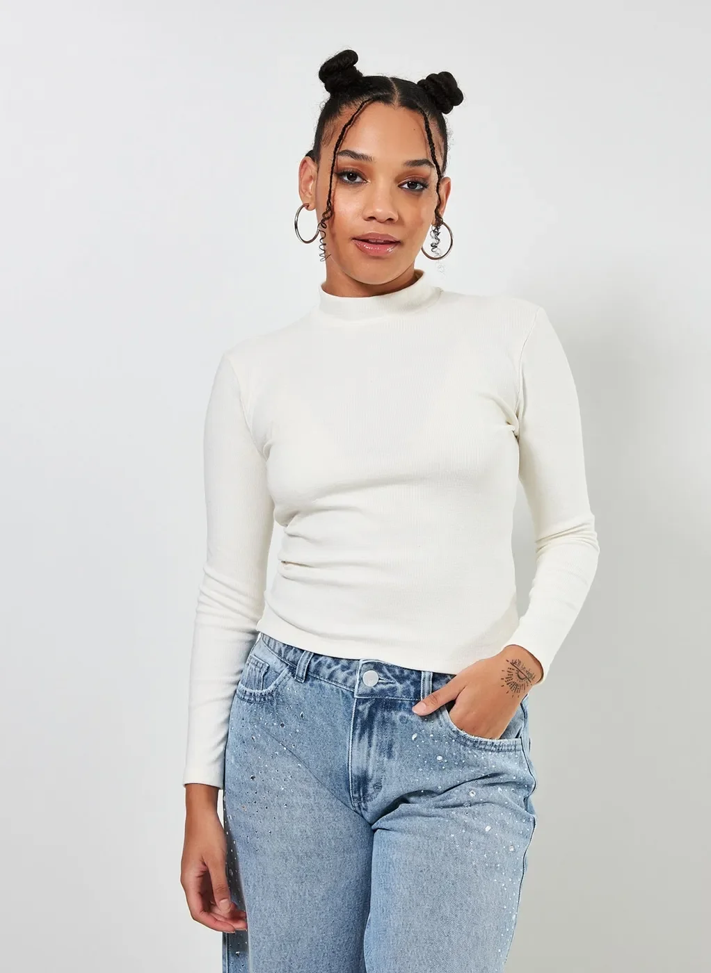 Blusa De Manga Longa Com Golinha