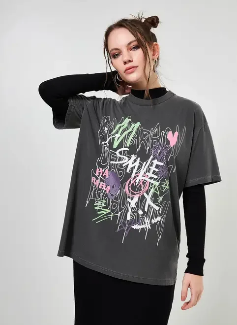 Camiseta Oversized Estonada Grafite