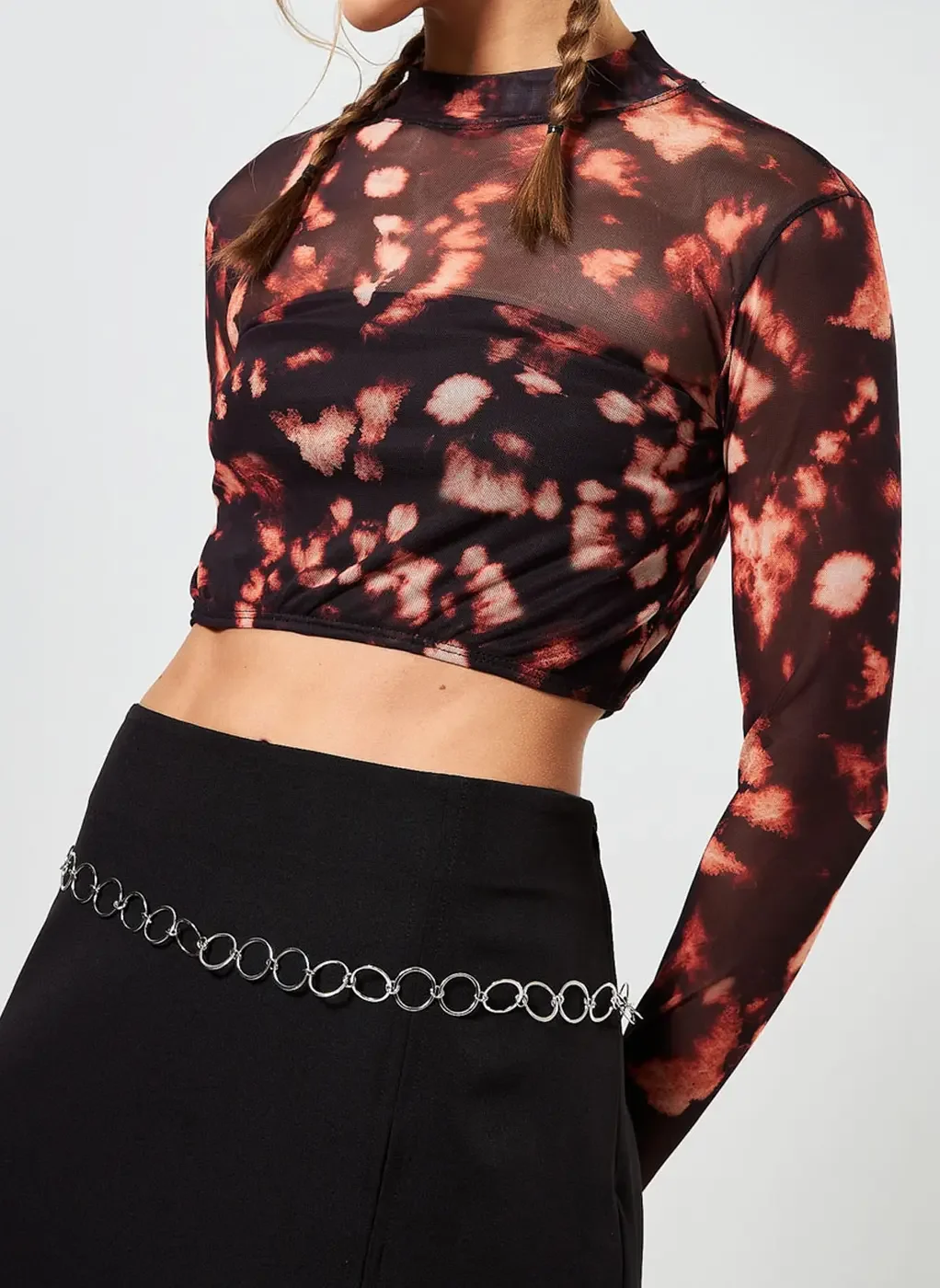 Blusa Cropped Em Tule Estampado