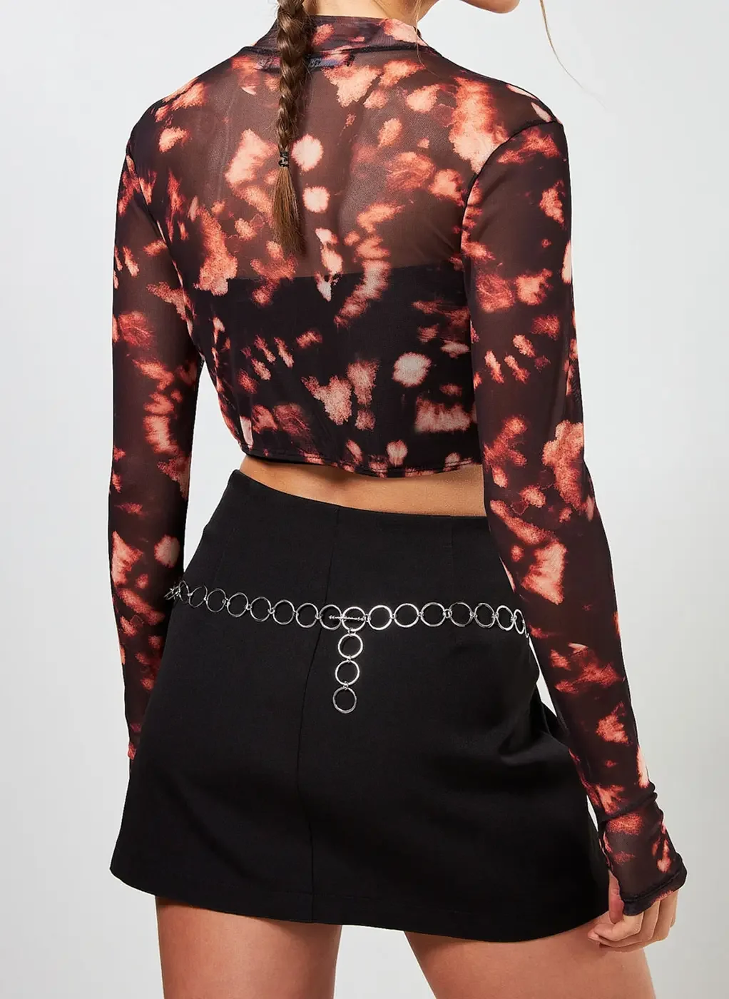 Blusa Cropped Em Tule Estampado