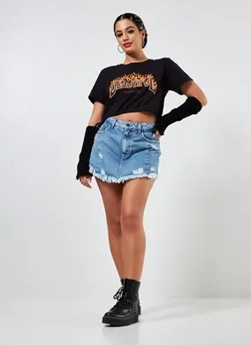 Blusa Cropped Amarração Na Barra Fogo