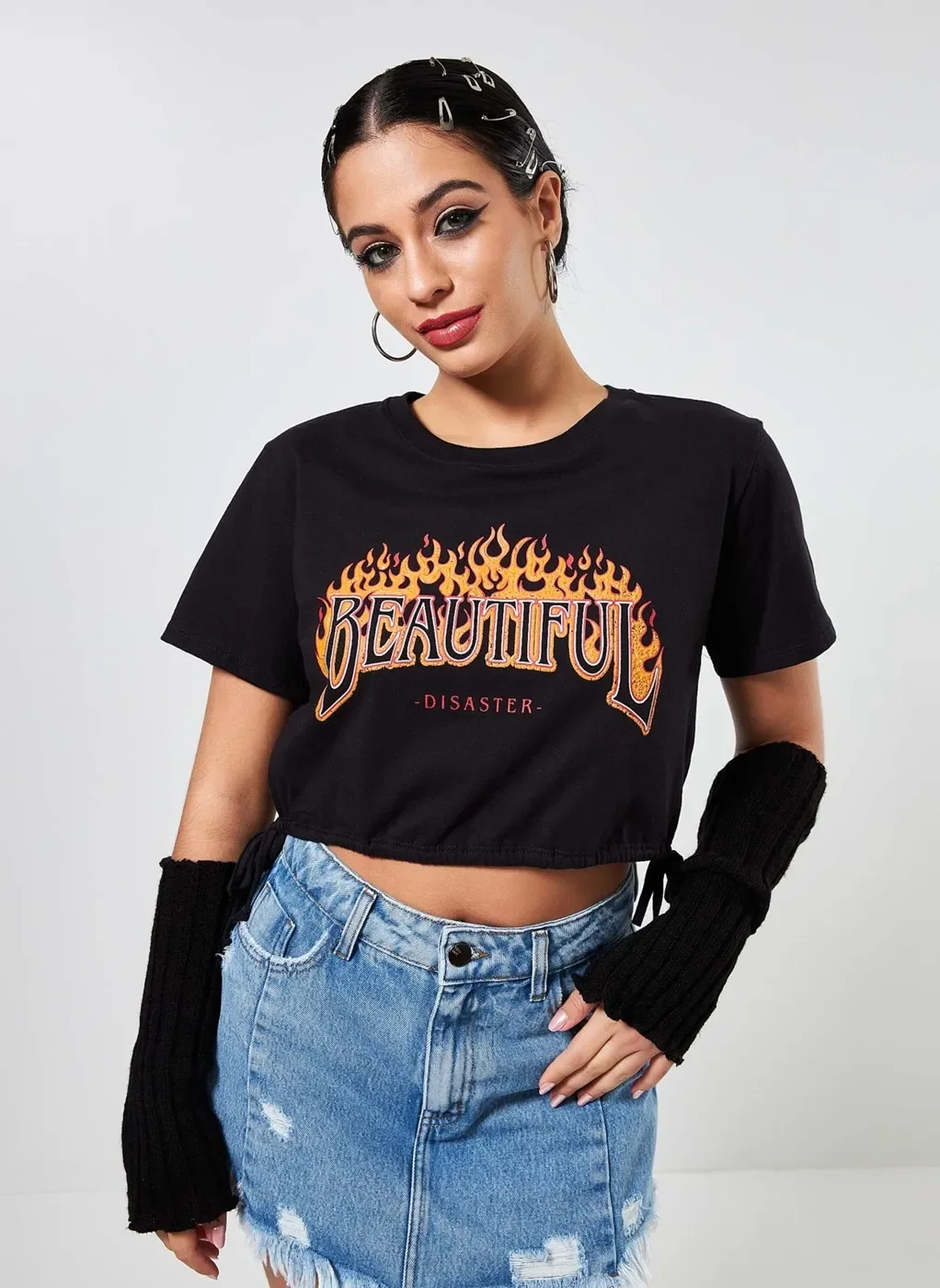 Blusa Cropped Amarração Na Barra Fogo