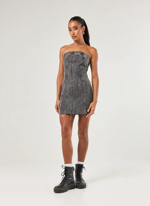 Vestido Jeans Sem Alça