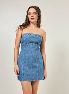 Vestido Jeans Sem Alça