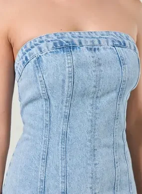Vestido Jeans Sem Alça