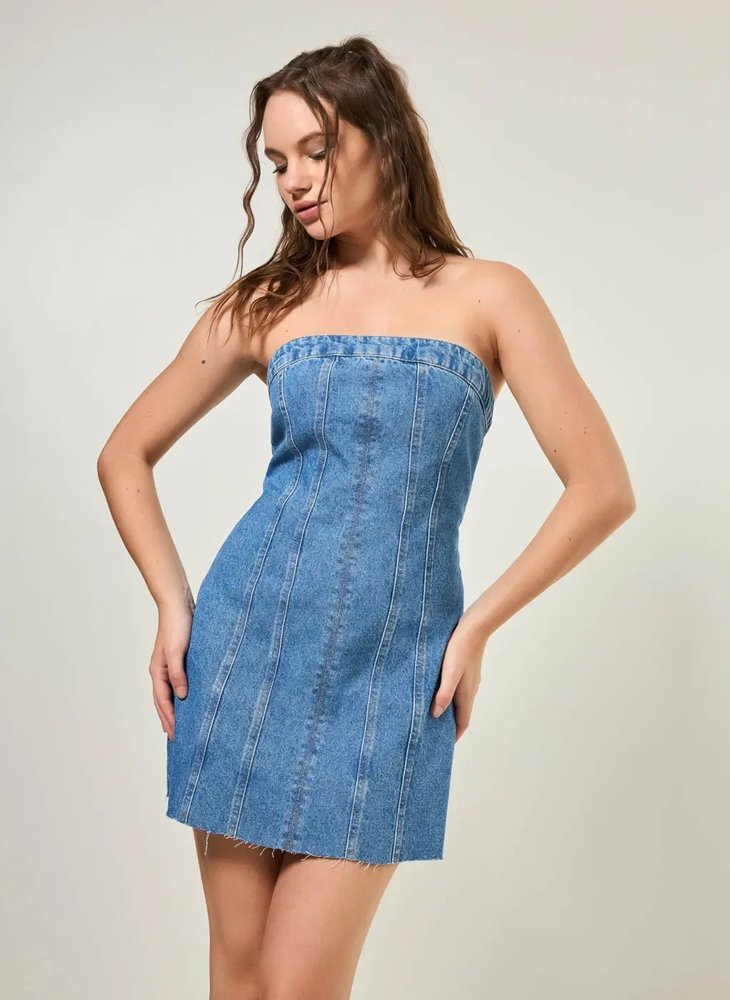 Vestido Jeans Sem Alça