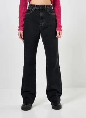 Calça Wide Leg Em Jeans Preto