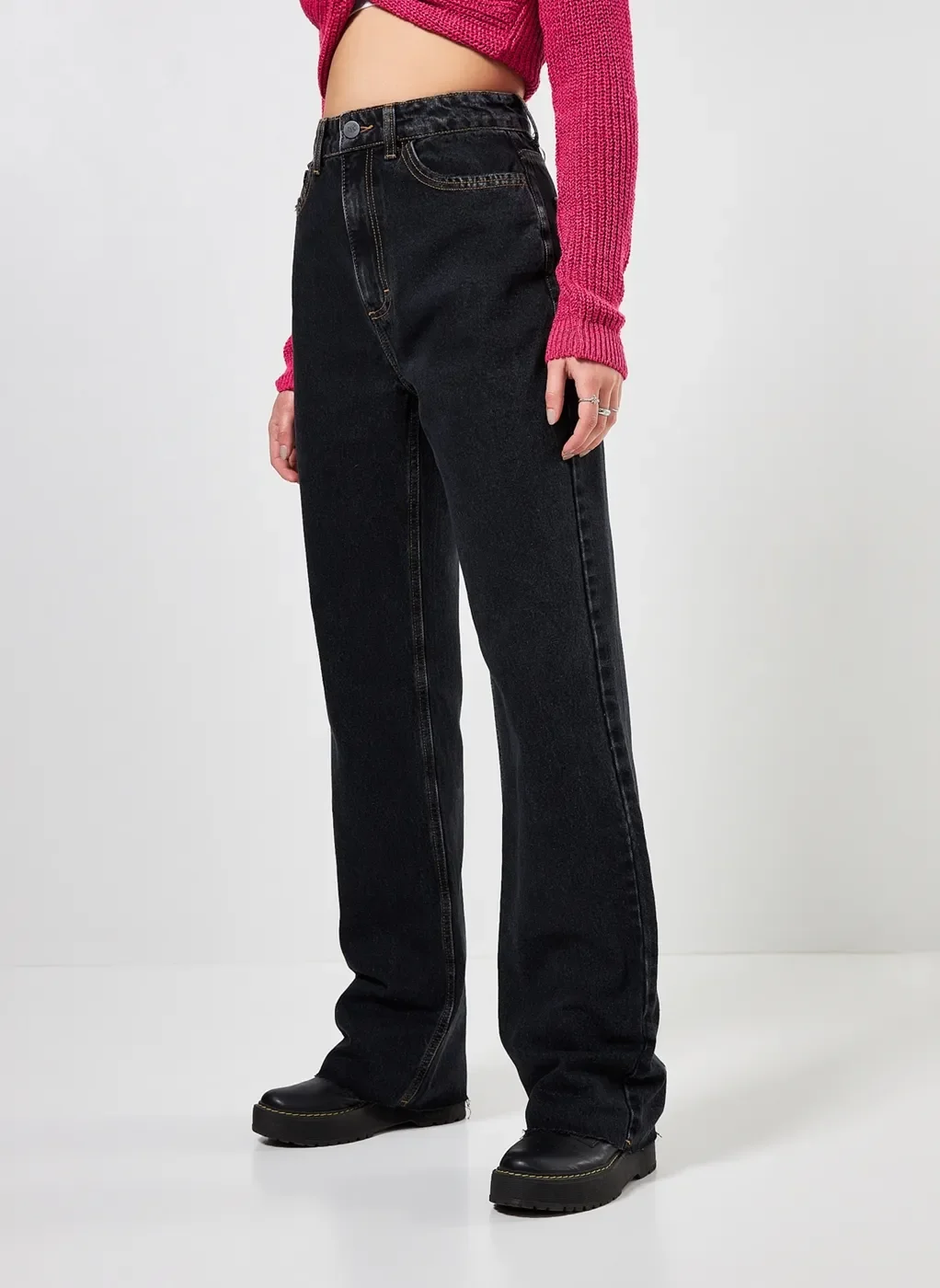 Calça Wide Leg Em Jeans Preto