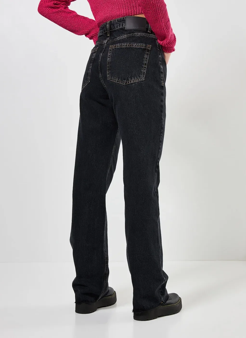 Calça Wide Leg Em Jeans Preto