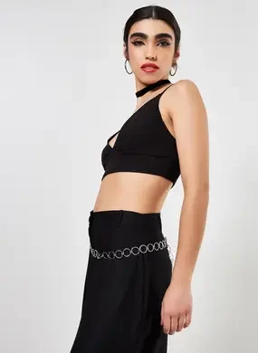 Top Cropped Preto Decote V