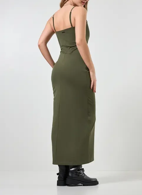 Vestido Midi Com Fenda E Franzido