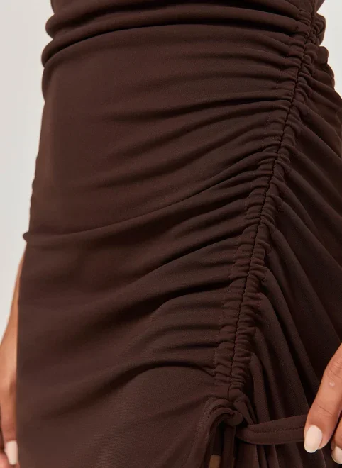 Vestido Midi Com Fenda E Franzido