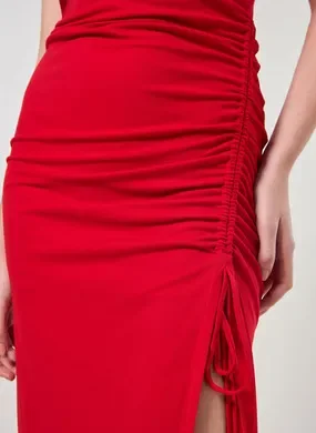 Vestido Midi Com Fenda E Franzido