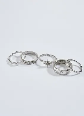 Conjunto 5 Anéis Prateados