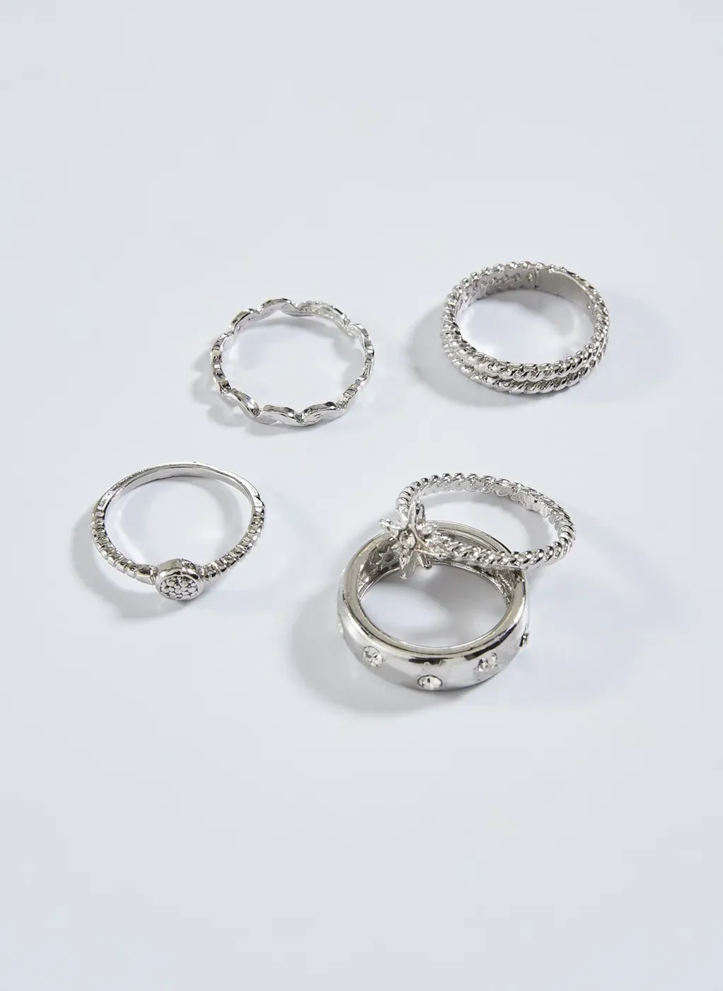 Conjunto 5 Anéis Prateados