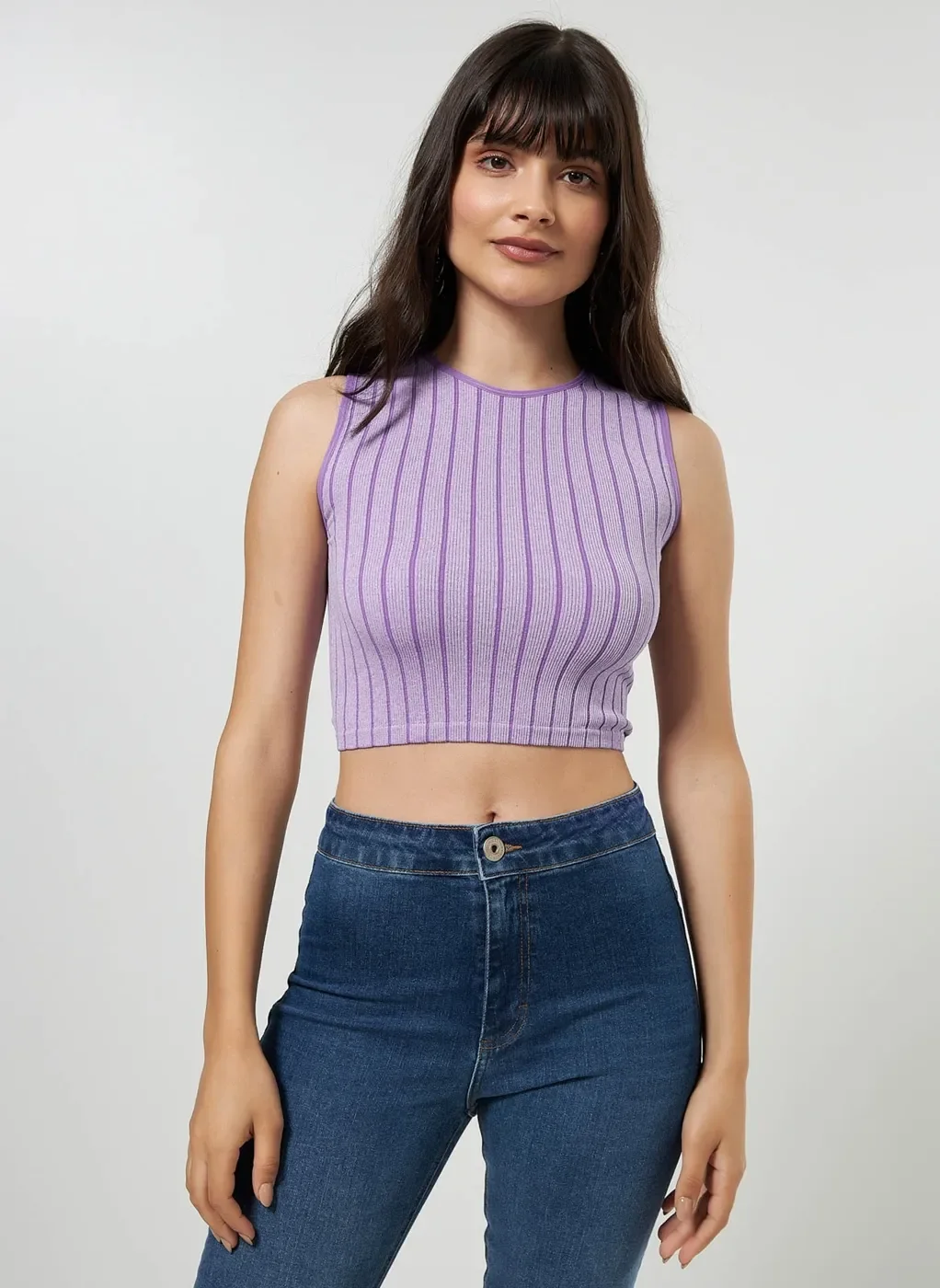Blusa Cropped Seamless Canelada Roxa