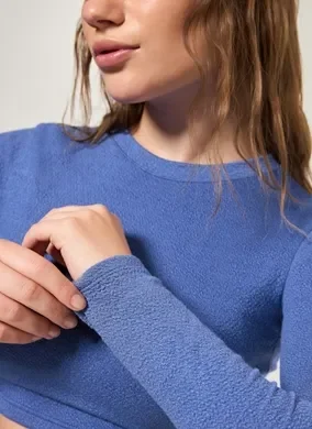 Blusa Cropped De Manga Longa Malha Crepe