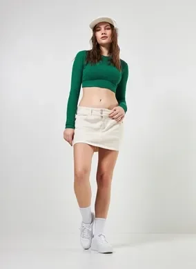 Blusa Cropped De Manga Longa Malha Crepe