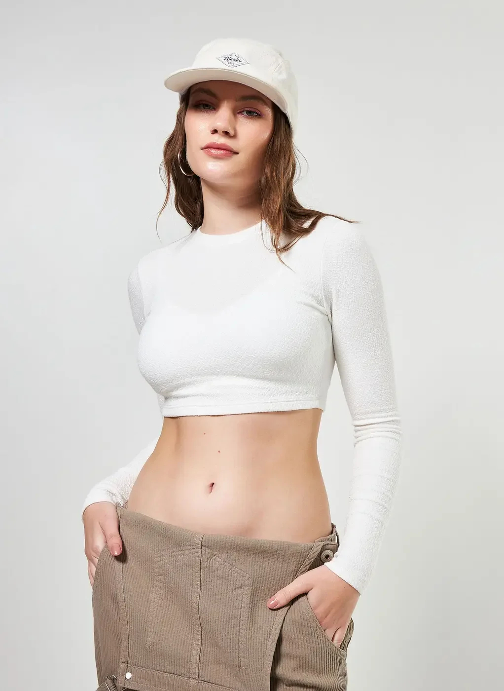 Blusa Cropped De Manga Longa Malha Crepe