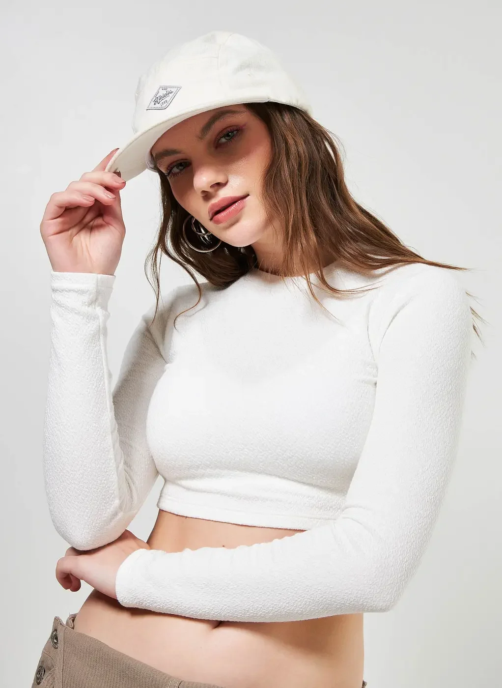 Blusa Cropped De Manga Longa Malha Crepe