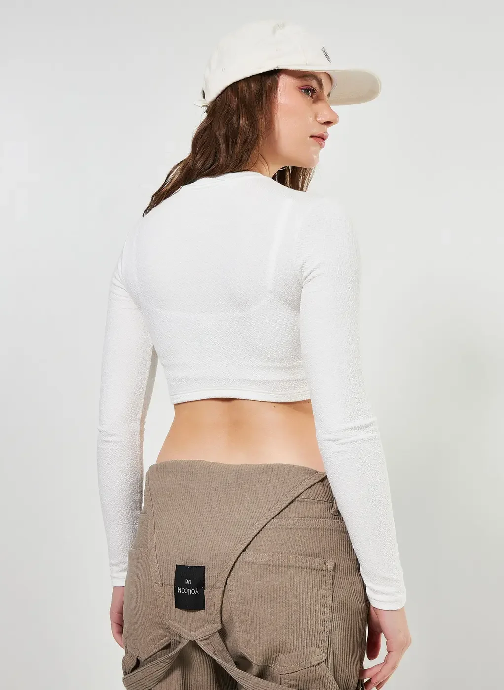 Blusa Cropped De Manga Longa Malha Crepe