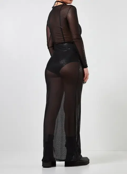 Vestido Longo Em Tule Com Brilho