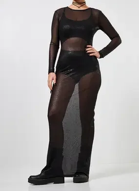 Vestido Longo Em Tule Com Brilho