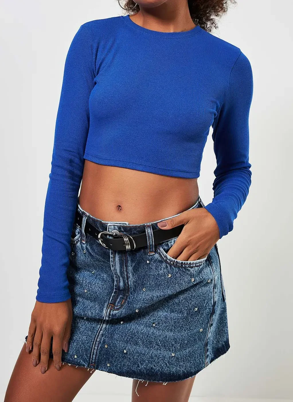 Blusa Cropped De Manga Longa Em Ribana