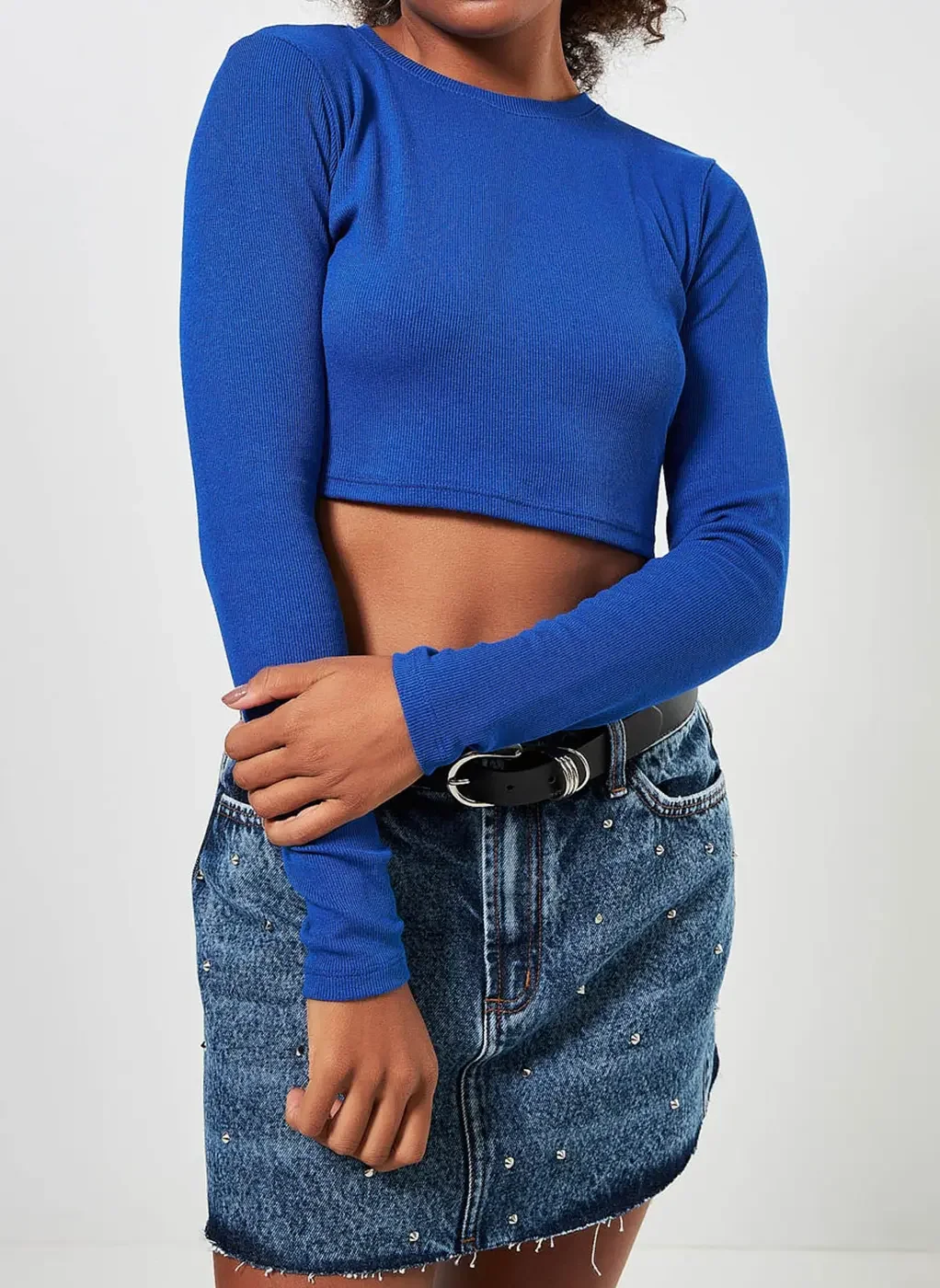 Blusa Cropped De Manga Longa Em Ribana