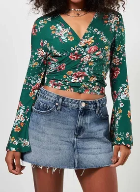 Blusa Com Amarração Verde Floral