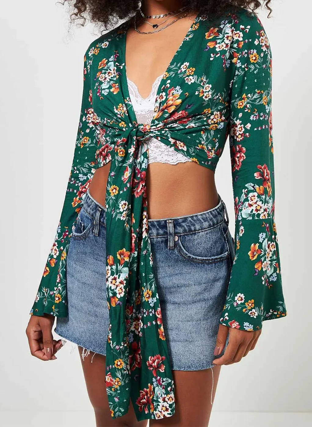 Blusa Com Amarração Verde Floral