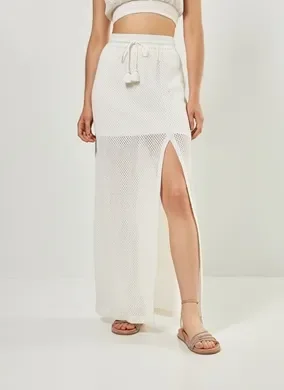 Saia Longa Em Crochê Off-White