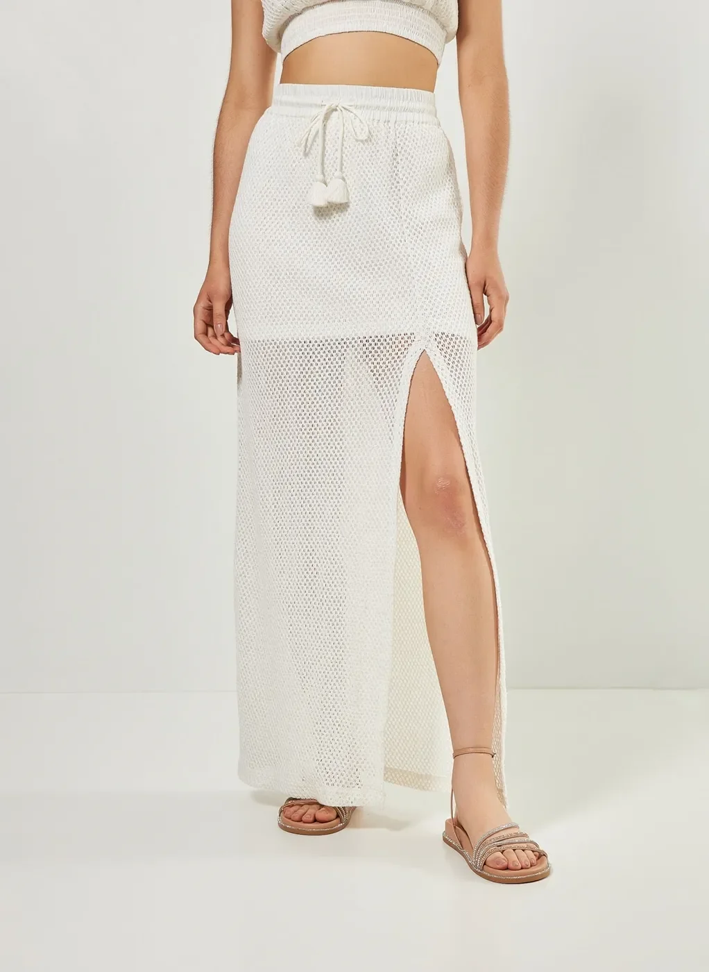 Saia Longa Em Crochê Off-White