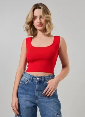 Cropped Em Tricô Com Alças Retas