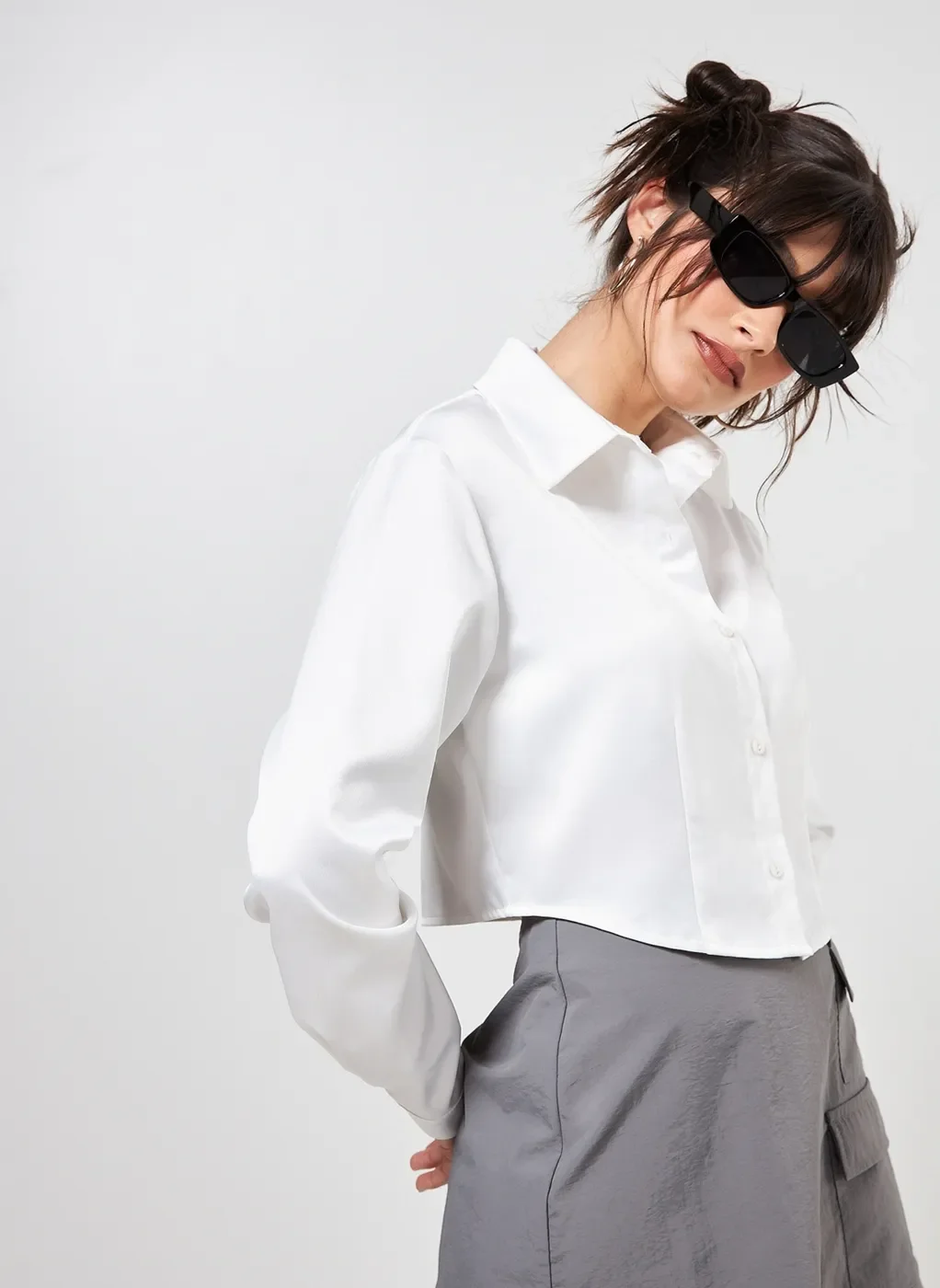 Camisa Cropped Acetinada