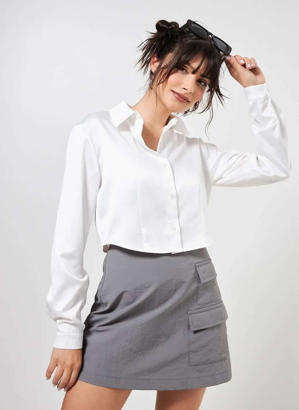 Camisa Cropped Acetinada