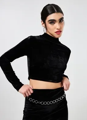 Blusa Cropped De Veludo Com Golinha
