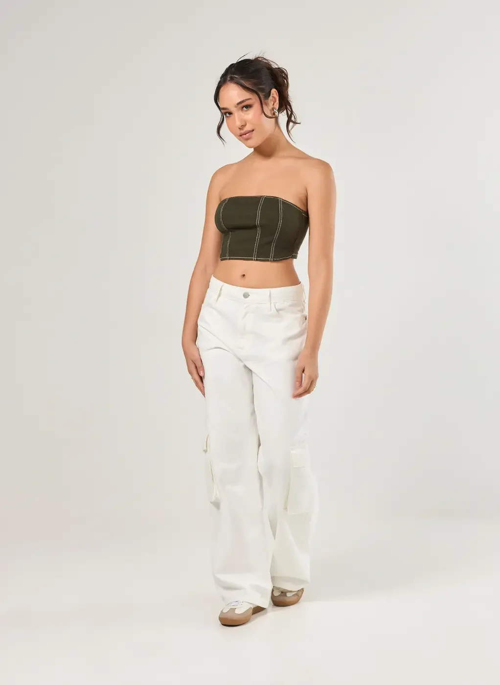 Cropped Em Sarja Sem Alça