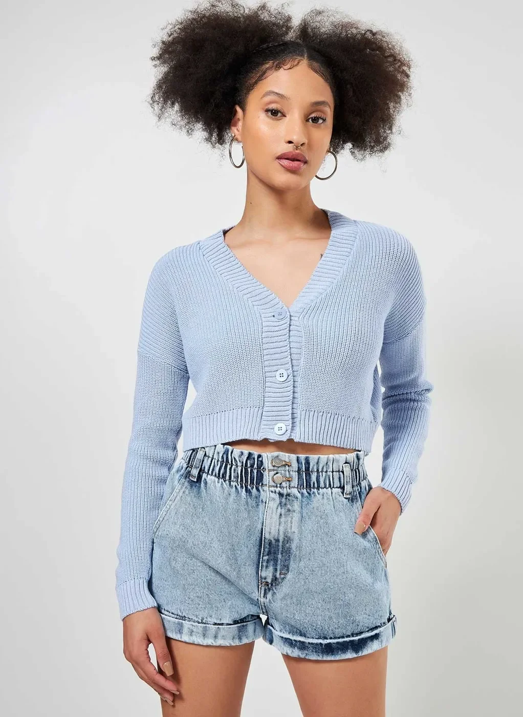 Cardigan Cropped Azul Claro