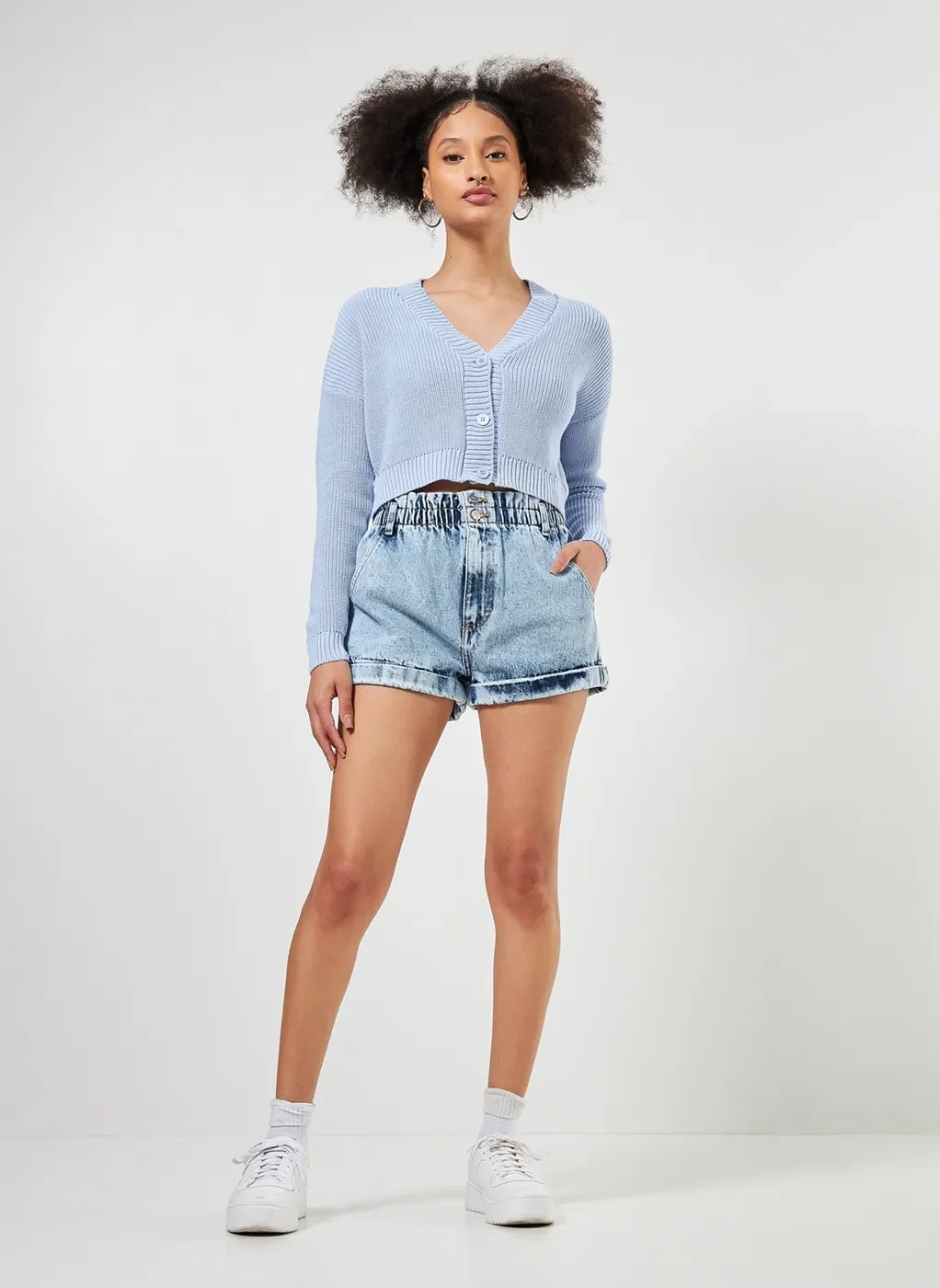 Cardigan Cropped Azul Claro