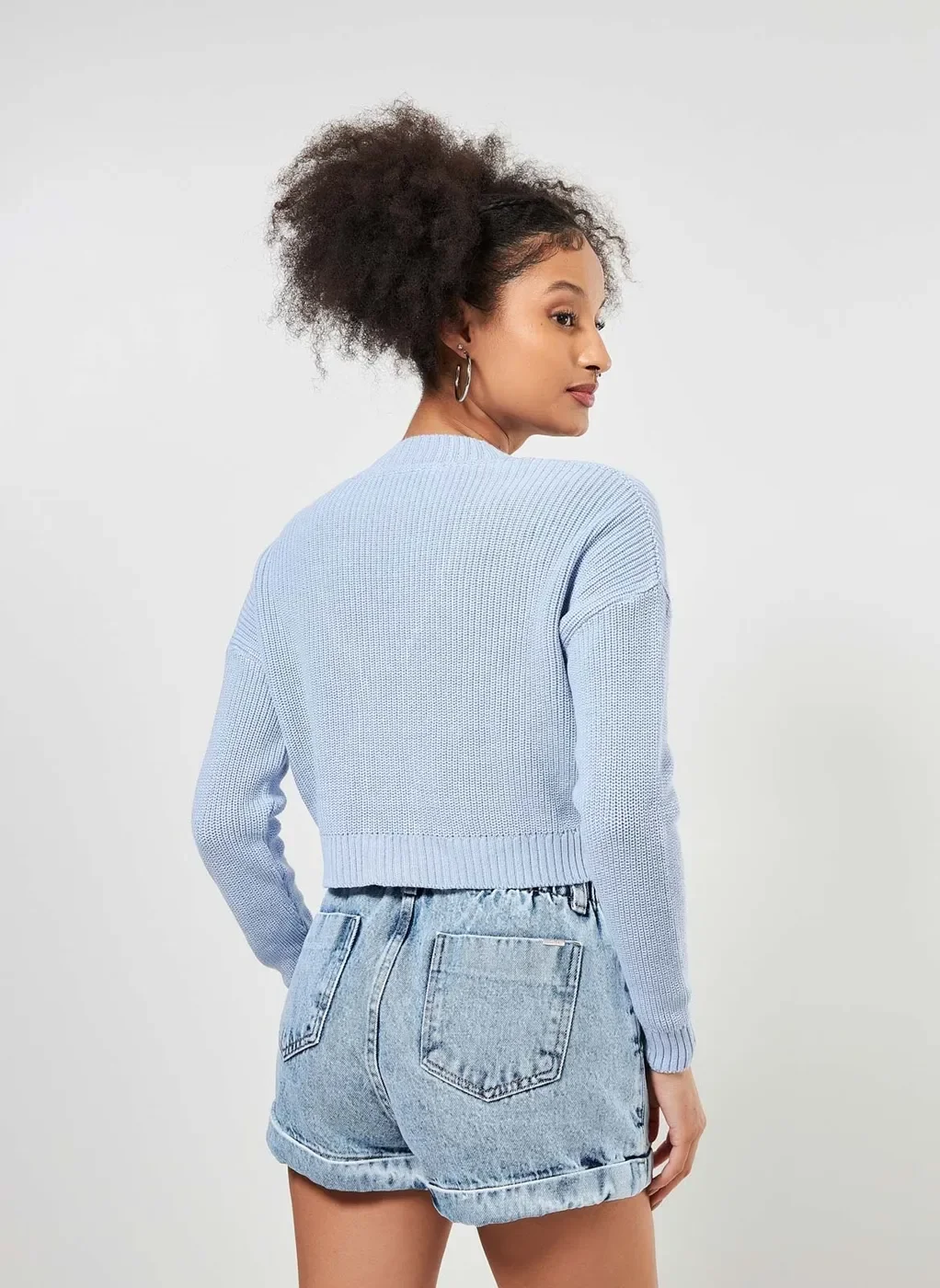 Cardigan Cropped Azul Claro