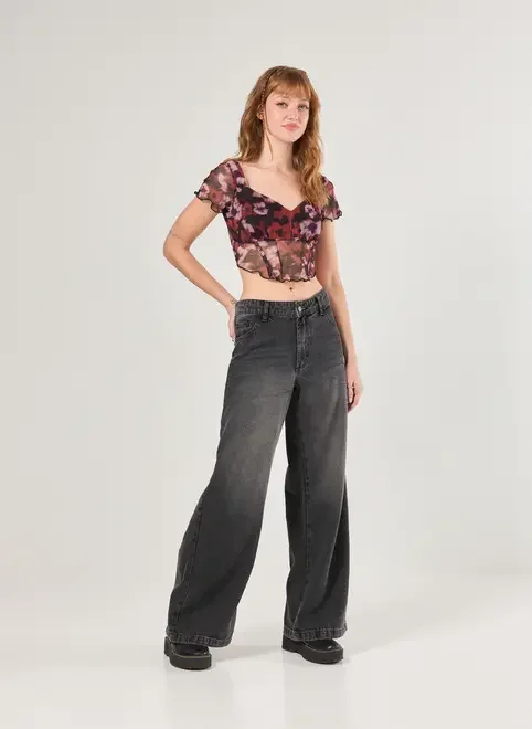 Cropped Tule Florido Manchado