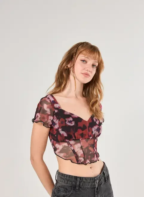 Cropped Tule Florido Manchado
