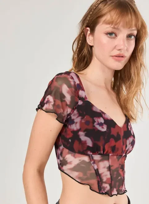 Cropped Tule Florido Manchado